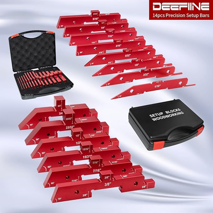 Router Table Setup Blocks Woodworking,14pcs Aluminum Precision Setup Bars Height Gauge Kit for Router Table Saw Accessories with Storage Case.