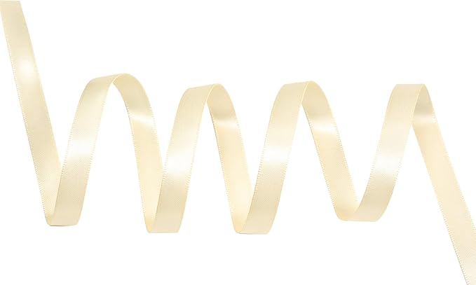 YAMA Ivory Double Faced Satin Ribbon 3/8 Inch 25 Yards Thin Ivory Fabric Ribbon for Gift Wrapping Crafts Bows Wedding Party Decoration