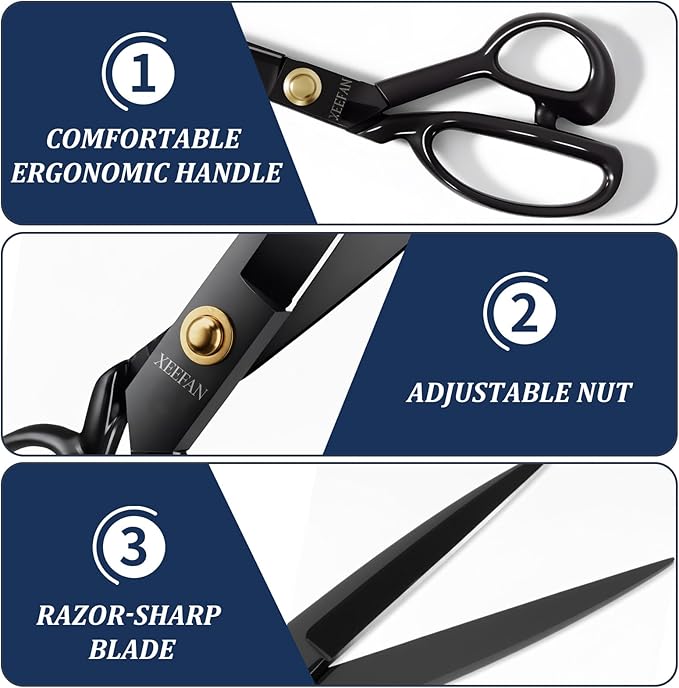 Fabric Scissors 9 Inch Professional Sewing Shears for Fabric,Cloth Cutting Sharp Heavy Duty Scissors Large High Carbon Steel Tailor Shears for Home Office School (9 inch)