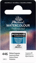 PHOENIX Professional Watercolor Paint - Single Watercolor Half Pan - Phthalo Turquoise 446