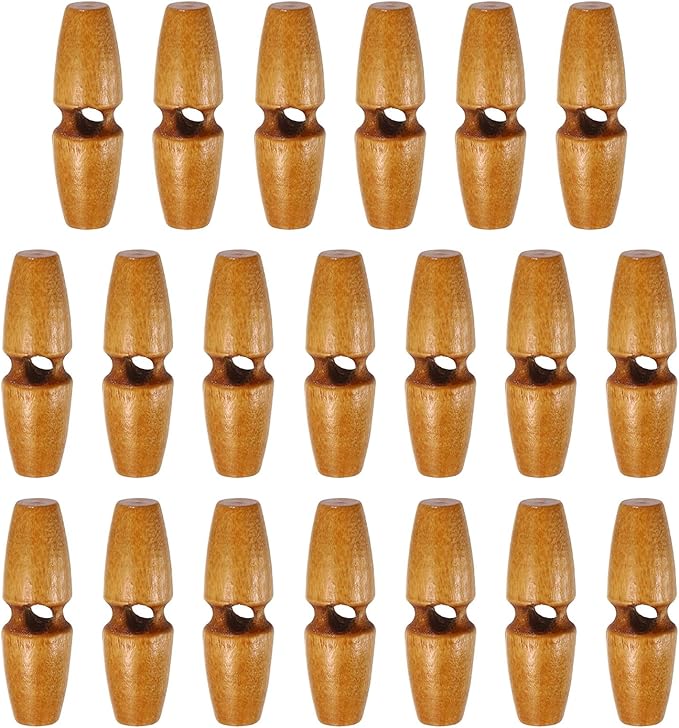 HARFINGTON 20pcs Wooden Toggle Buttons 30mm / 1.2" Single Hole Wood Olive Horn Sewing Buttons for Coat Sweaters Clothing DIY Craft, Medium Brown