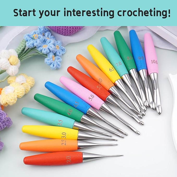 Crochet Hooks 7mm Crochet Hook Soft Lightweight Wood Ergonomic Handle and Stainless Steel Crochet Needles Tip (7 mm)