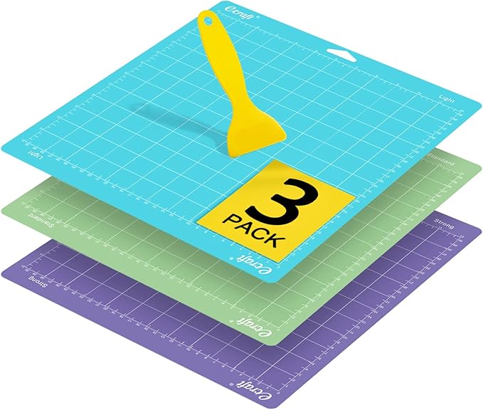 Ecraft Cutting Mat 12X12 For Cricut - Include (Strong/Standard/Light) Adhesive Sticky (3 pack) Flexible Square Gridded Quilting Cut Mats Replacement for Crafts、Sewing and All Arts.（Variety)