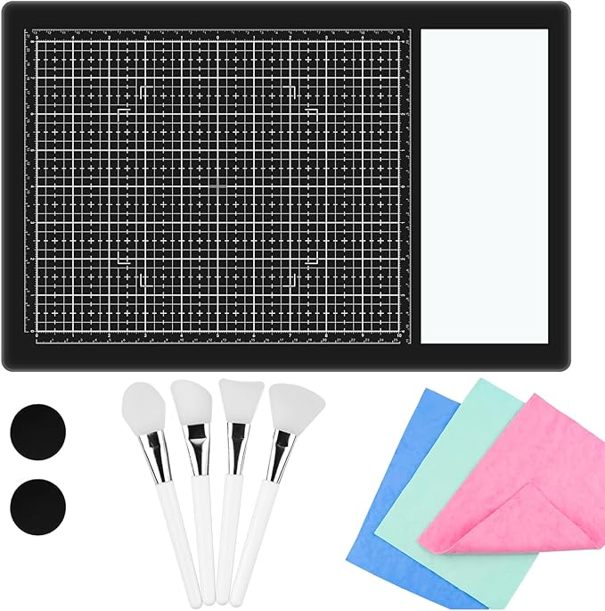 9Pcs/SetMagnetic Glass Craft Mat Set; 15.75"x10.24"Heat Resistant Glass Media Cutting Mat W/MagnetsGridlines and measurements; for Cutting, Stamping, Mixed Media, Heat Embossing and Hot Glue Projects