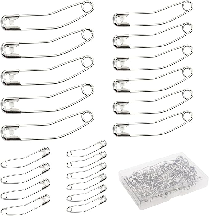 Quilt Safety Pin Curve 28mm 32mm 38mm 54mm Assorted Sizes Sewing Supply Large Curve Safety Pin Quilt Stainless Steel Fabric Pin Baste for Quilting Knitting Sew Quilt Supply Quilting Pin 160PCS