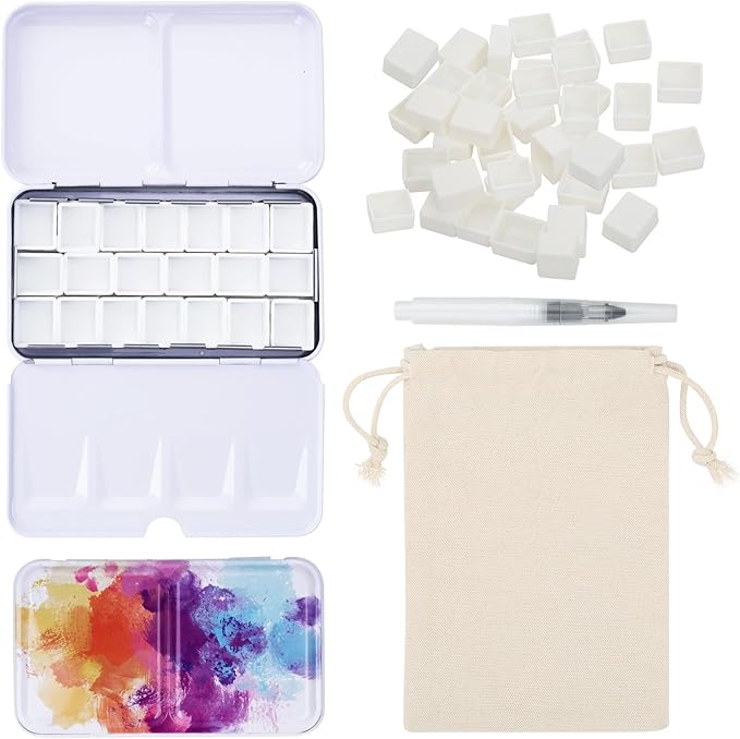 PEVART Empty Watercolor Paint Palette,Metal Box Mixing Palette Case with 50 Water Color Half Pans and Fold-Out Palette Tin Paint Tray Travel Watercolor Set,Acrylic,Gouache, Oil Painting