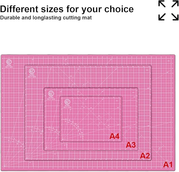 KC GLOBAL A2 (24"x18") Self-Healing Cutting Mat (Pink) - Sturdy, Reversible, Eco-Friendly, Non-Slip. Premium Desk Mat for Crafters, Quilters, and Hobbyist