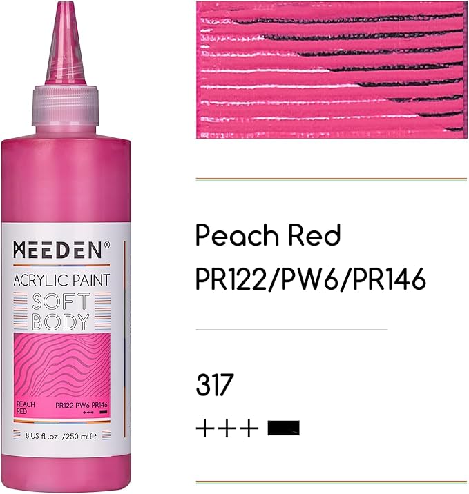 MEEDEN Soft Body Acrylic Paint: Peach Red Matte Finish - 250ml/8.45oz Bulk Acrylic Colors in Ergonomic Bottle - Fluid Flow Art Paints for Artists Canvas Painting