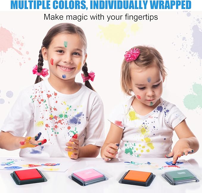 CraftyManor 4 Colors Washable Stamp Pad for Finger Paint, Latex Foam Fingerprint Inkpad, Water Base Ink Stamps Pads (4 Colors-01)