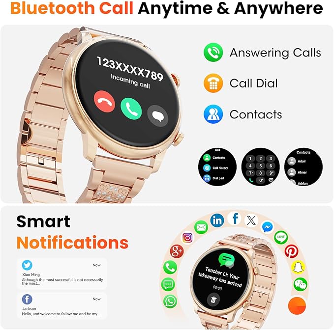 Hwagol Smart Watches for Women Android Phones iPhone Compatible(Bluetooth Call),1.39'' Round Fitness Tracker Heart Rate/SpO2/Sleep Monitor,100+Sport Modes Pedometer
