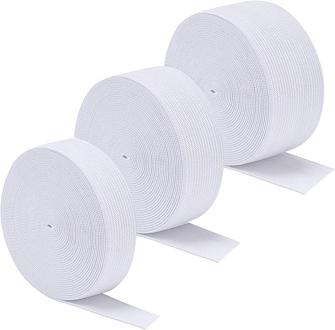 3 Rolls Sewing Stretch Elastic Band Spool, 3/5, 1, 1-1/2 Inch in Width, 5.5 Yards/Roll (White)