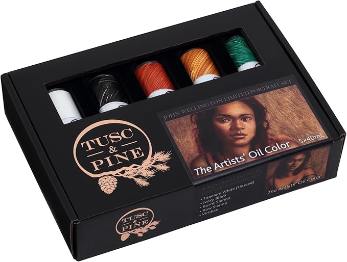 Tusc & Pine Artist Oil Paint - 40 ml Set of 5 - Limited Edition John Wellington Portrait Colors - Non-Yellowing, Maximum Pigment Load, Small Batch Milled Oil Paints Developed for Professional Artists