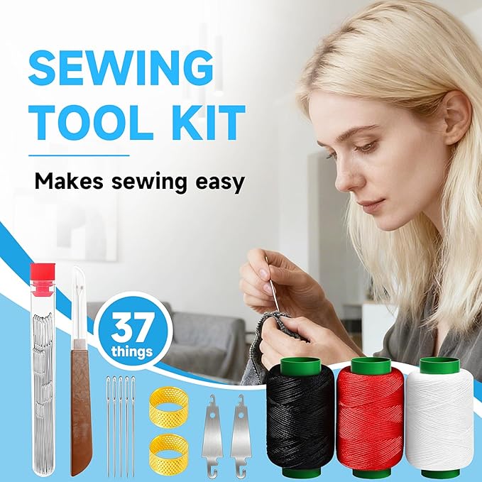 Big Eye Steel Sewing Needles Kit, Portable Hand Sewing Set, 37PCS Stainless Steel Sewing Needle Kit, Steel Needles for Hand Sewing, Punch Needle Kit Repair Tools for Beginners & Daily Use