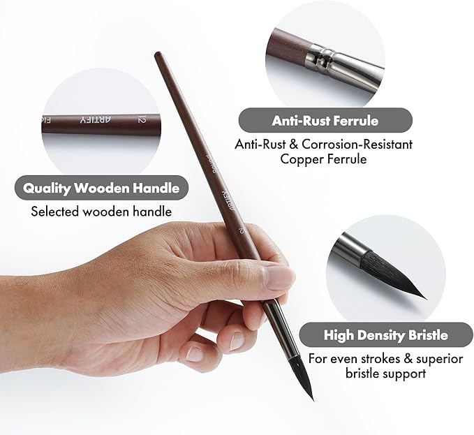 Artify Watercolor Brushes Professional, 14pcs Watercolor Paint Brush Set, Mixed Squirrel Hair - Balanced Spring & Water Absorption, Round/Flat/Filbert/Angled/Liner Tips, for Watercolor, Gouache