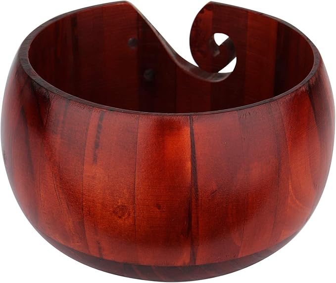 Coopay Wool Yarn Bowl Rosewood, Handmade Wooden Yarn Storage Bowl with Holes, Knitting Wool Storage Bowl Round - Ideal Knitting Crochet Accessories for Knitters