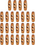 HARFINGTON 25pcs Wooden Toggle Buttons 30mm / 1.2" Double Hole Wood Olive Horn Sewing Buttons for Coat Sweaters Clothing DIY Craft, Medium Brown
