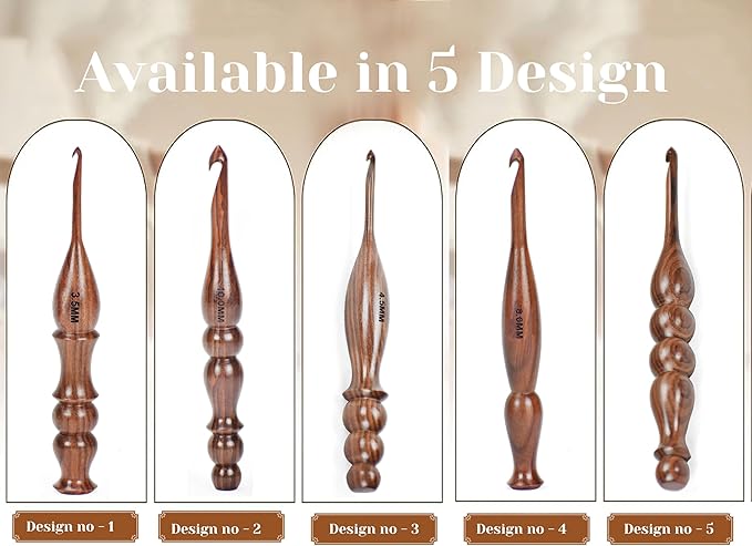 Wooden Crochet Hooks Set of 13 for Arthritic Hands | Ergonomic Soft Grip Handcrafted Knitting Needle for Crocheting and Knitting (Brown (Crochet - 1))