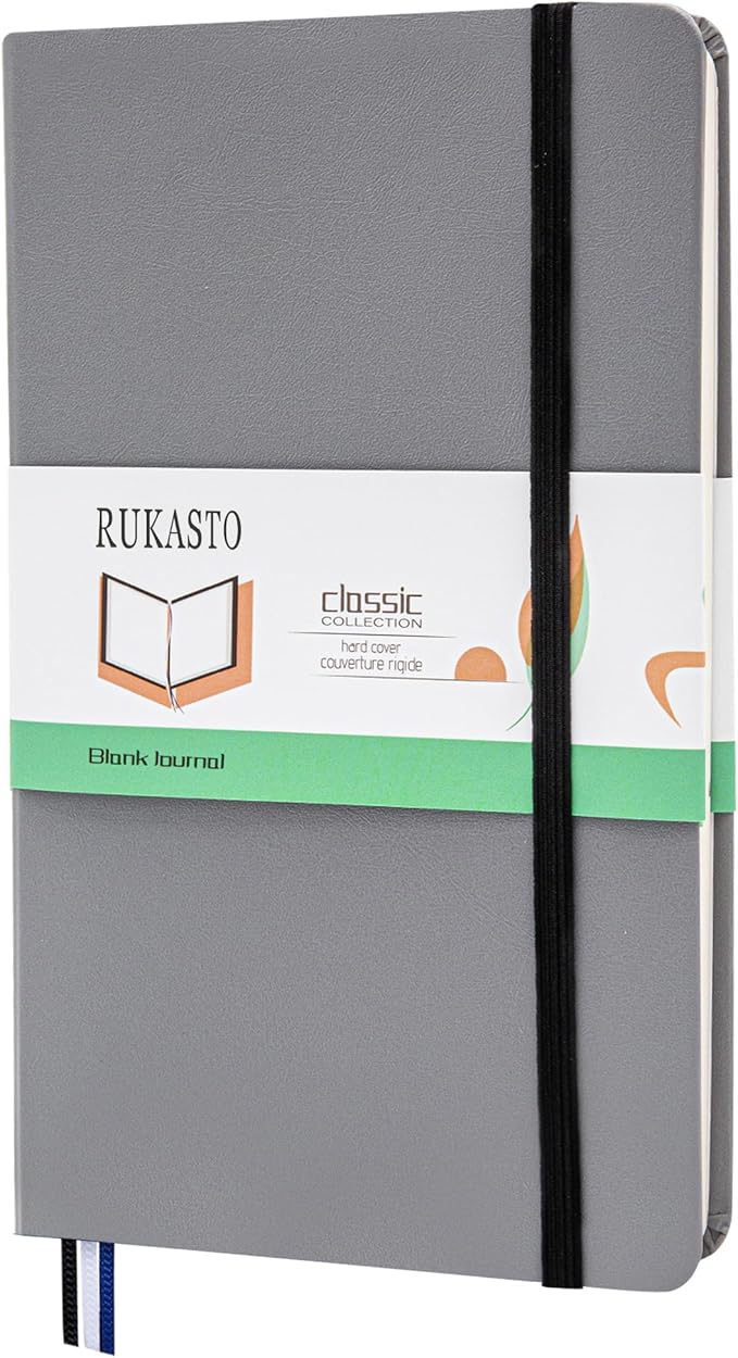 Hardcover Notebook Blank Journal Sketchbook for Drawing, Medium 5.5 by 8.4 Inch, 100 GSM Thick Paper (Grey, Plain)