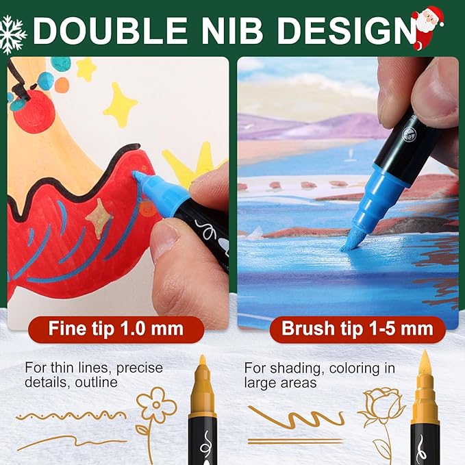 100 Colors Acrylic Paint Markers Waterproof Dual Tip Acrylic Paint Pens with Brush & Fine Tip Professional Marker Set Scrapbook Markers for Paper Rock Wood Fabric Glass Ceramic and DIY Crafts