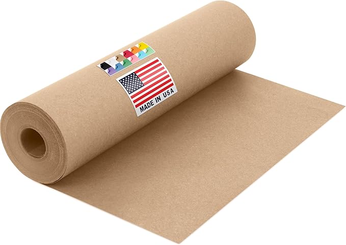 USA Made 12" x 1200" Brown Kraft Paper Roll, 45 lbs Thickness, Kraft Paper for School, American Quality Colored Paper Roll, Bulletin Board - Non-Toxic, Odorless, Safe for Kids