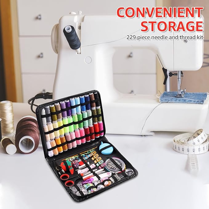 229 Pcs Sewing Kit Professional Sewing Supplies Accessories Including Needles Thread Scissors Measure Tape and More for Home Work Travel Emergency