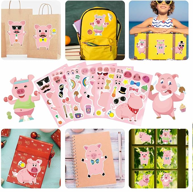 24PCS Pig Stickers for Kids Toddlers, Make-a-face Stickers, Make You Own Kawaii Pink Piggy Stickers Cute Animal Stickers for Brithday Party Favor Supplies Gifts, Teacher Classroom Reward