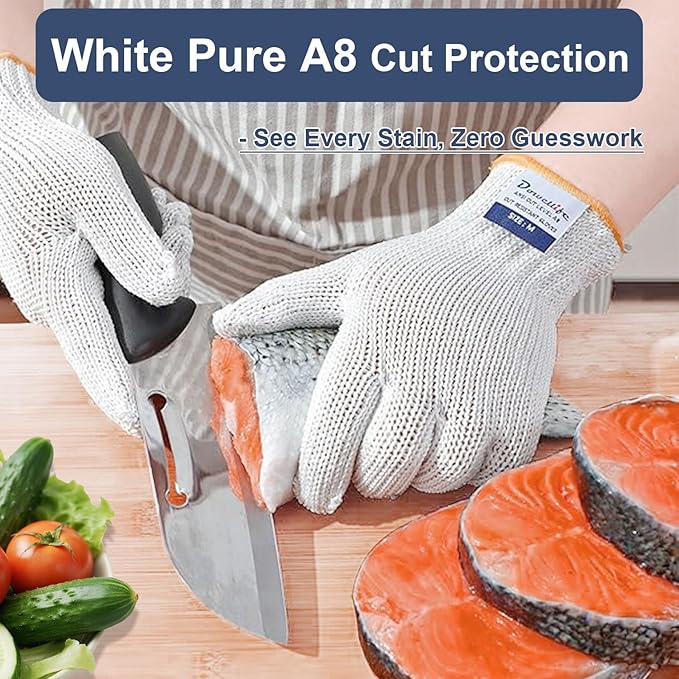 Dowellife Level 8 Reinforced Cut Resistant Gloves, Food Grade, Knife Safety Gloves for Meat Cutting, Oyster Shucking, Fish Fillet, Kitchen Slicing Carving, Small (Pack of 2)