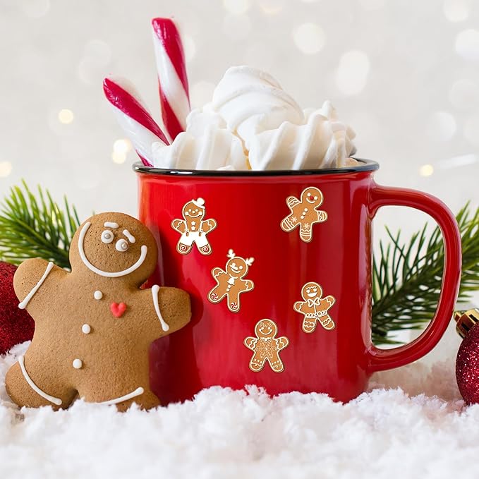 300 Pcs Christmas Gingerbread Man Stickers Assorted Mini Gingerbread Stickers Party Favors Aesthetic Waterproof Vinyl Decals for Holiday Card Scrapbooking Bottle