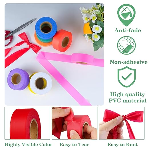 Flagging Tape Assorted Colors 16 Rolls - Non-Adhesive Neon Marking Surveyors Caution Tape, for Tree Marking, Hunting Trail Tape, 1-3/16 in. x 150 ft,3.35 Mil