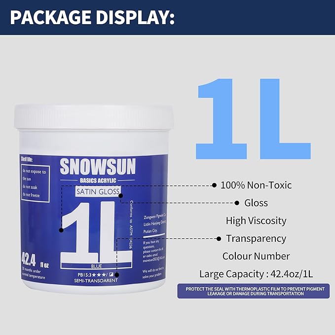 SNOWSUN Acrylic Paint Set, 6 Colors (1L/42.4 fl oz Each) Large Bulk Acrylic Paints, Gloss Non-Toxic Heavy Body Paints - Thick Art Paints for Multi-Surface Canvas Wood Ceramic Fabric Wall- Ideal for Artists & Beginners