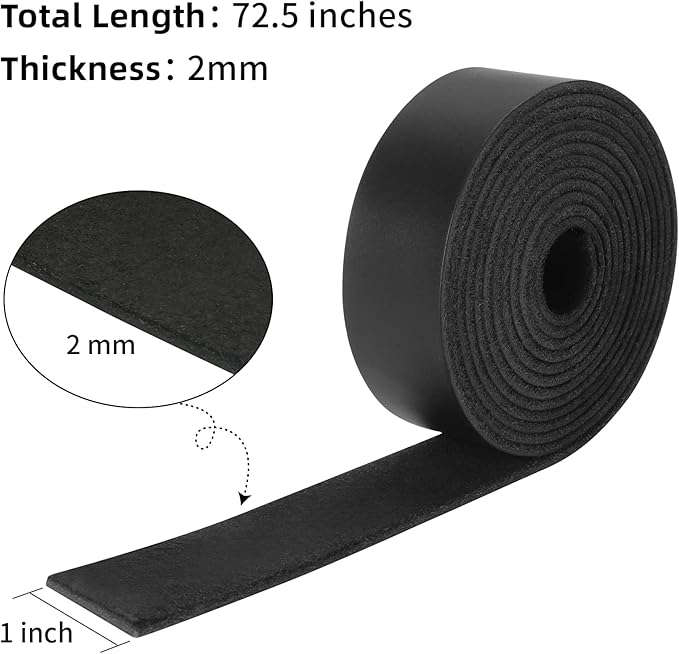 Ringsun 1 Inch Wide Flat Leather Straps for Crafts, Full Grain Leather Strips Cord String for Crafts, Tooling (2mm Thick 72.5 Inches Long Black)