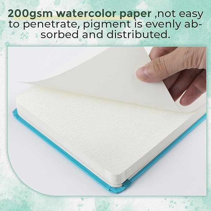 Joibabe 8” x 5” Watercolor Book,72 Pages Watercolor Pad,Cold Press,Acid-Free,(200gsm) 36 Sheets with Hardcover Watercolor Journal for Watercolors, Gouache, Acrylics and Mixed Midea（Blue）
