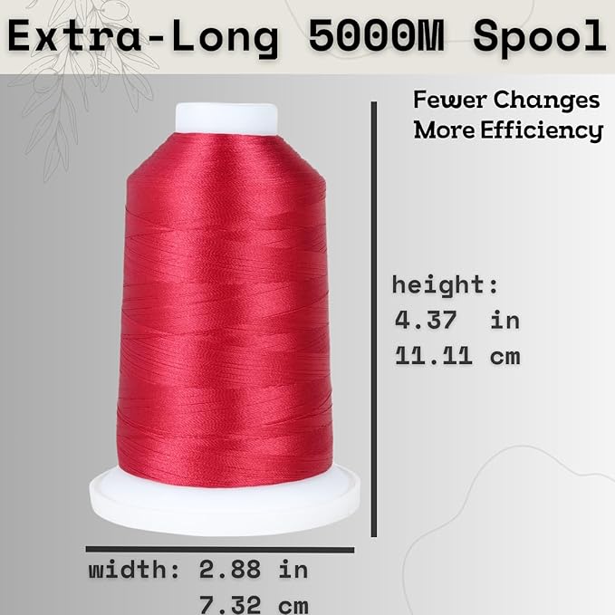 Simthread 2-Pack Trilobal Polyester Thread – 5000M (5500yds) No.40 Tangle-Free, Built-in Thread Lock Spool – Compatible with Brother, Singer, Janome & More,Red800+Green519