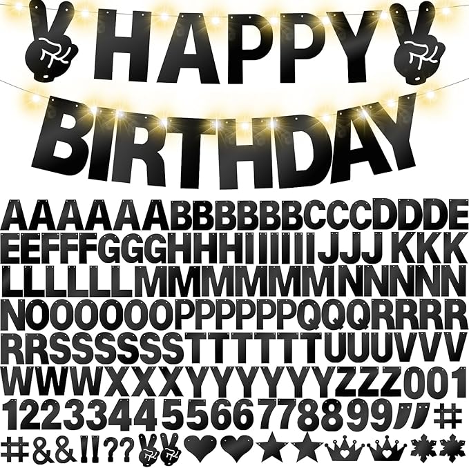 167Pcs DIY Glitter Customizable Banner Kit Happy Birthday Custom Letters Banner 30th Birthday Decorations Anniversary Personalized Banners Decor Death to My 20s Party Supplies(Shiny Black)