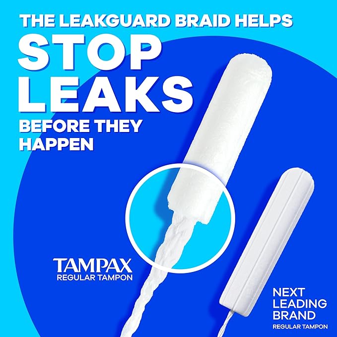 Tampax Pearl Tampons for Women, with LeakGuard Braid, Regular Absorbency, Unscented, 36 Count