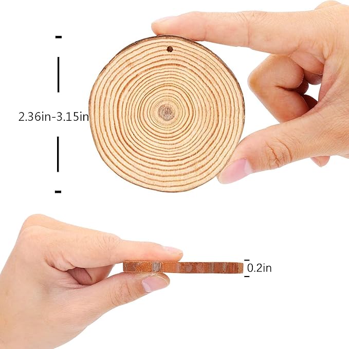 Artmag Natural Wood Slices 30pcs 2.8"-3.1" Unfinished DIY Crafts Predrilled with Hole Round Wooden Circles for Arts Rustic Wood Slices Christmas Ornaments Decor