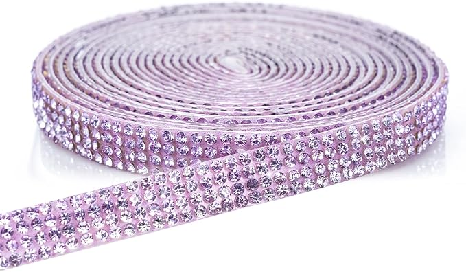 Novani Self Adhesive Rhinestone Ribbon, 0.35 Inch Wide 3 Yards 1 Roll, Purple Crystal Diamond Bling Strips for DIY Crafts, Home Decor, Clothing,Shoes, Car Decoration（Purple）
