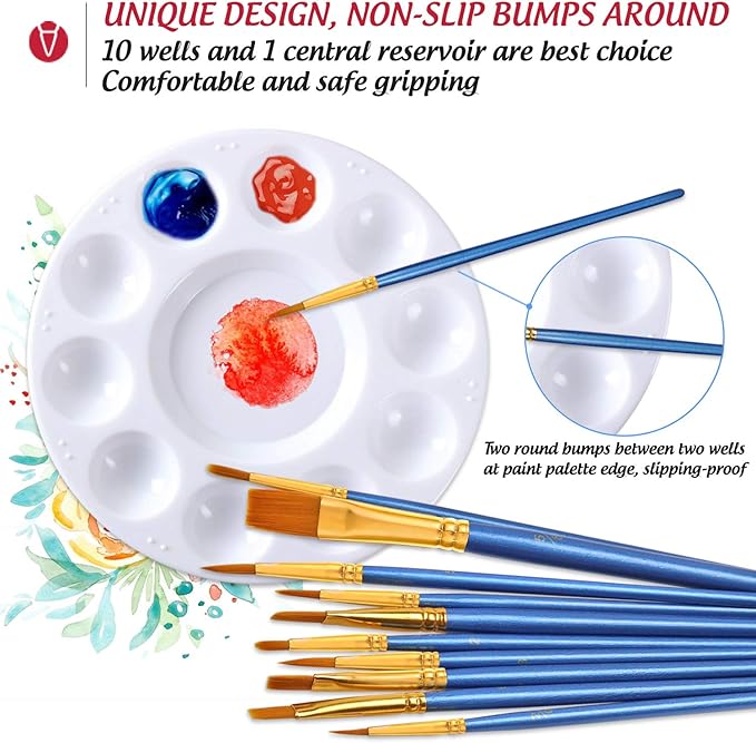 DUGATO Artist Paint Brush & Palette Set - 20 Nylon Brushes (Assorted Sizes & Shapes) with 5 Mixing Trays - Ideal for Acrylic, Watercolor, Oil & Gouache Painting