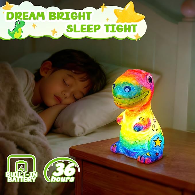 dededa Paint Your Own Dinosaur Lamp Kit, Arts and Crafts for Kids, Art Supplies Painting Kits Dinosaur Toys for Kids 8-12, Christmas Halloween Birthday Gifts for Boys Girls Ages 4 5 6 7 8 9 10 11 12+