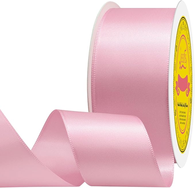 Double Face Pearl Pink Satin Ribbon 1-1/2 inch X 25 Yards Polyester Pearl Pink Ribbon for Gift Wrapping Very Suitable for Weddings Party Hair Bow Invitation Decorations and More