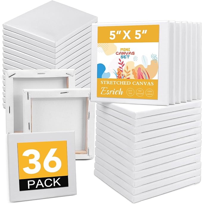 ESRICH Small Canvas Pack of 36, 5x5In Blank Canvases for Painting, Home Decor Projects