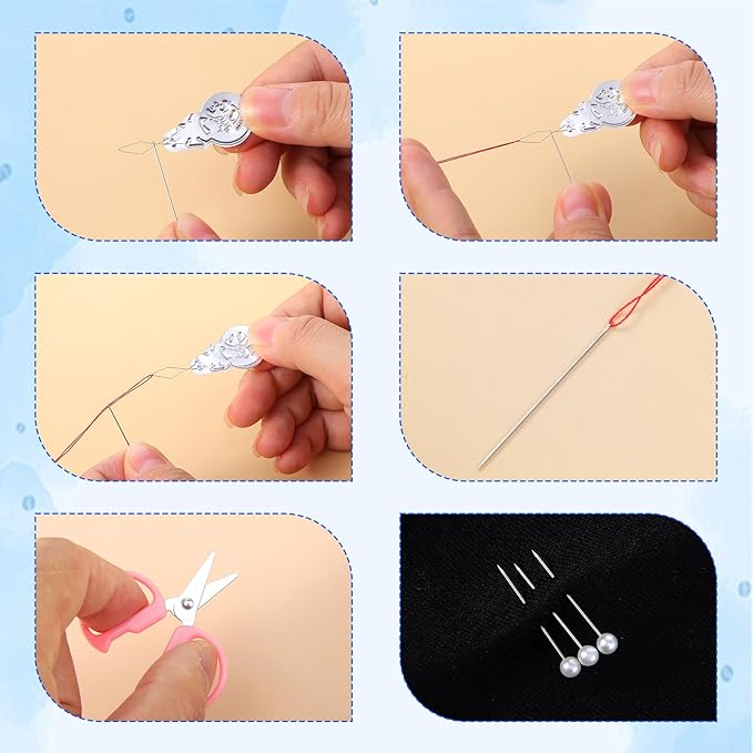 2 Pack Mini Travel Sewing Kit, Portable Emergency Repair Kit, Square-Shaped Plastic Sewing Box with Threads, Scissors, Needles for Women, Mom, Travelers, DIY Craft, Beginner Friendly (Blue/Pink)