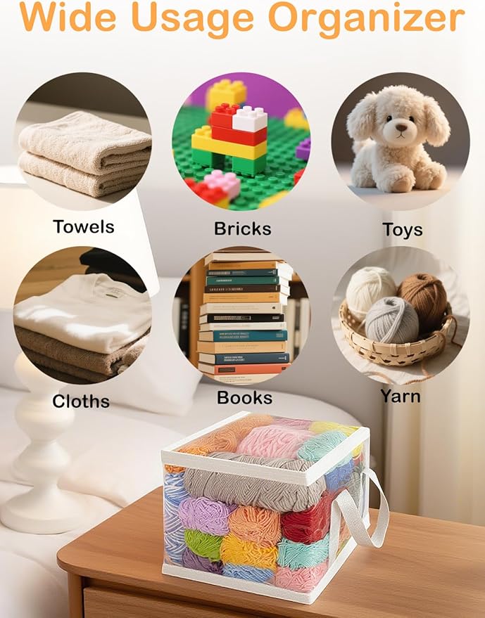Yarn Storage Bags - Clear Yarn Storage Organizer, Metal Zipper Closure, PVC & Nylon Storage Bag for Knitting, Crochet, Toys, 4 Packs