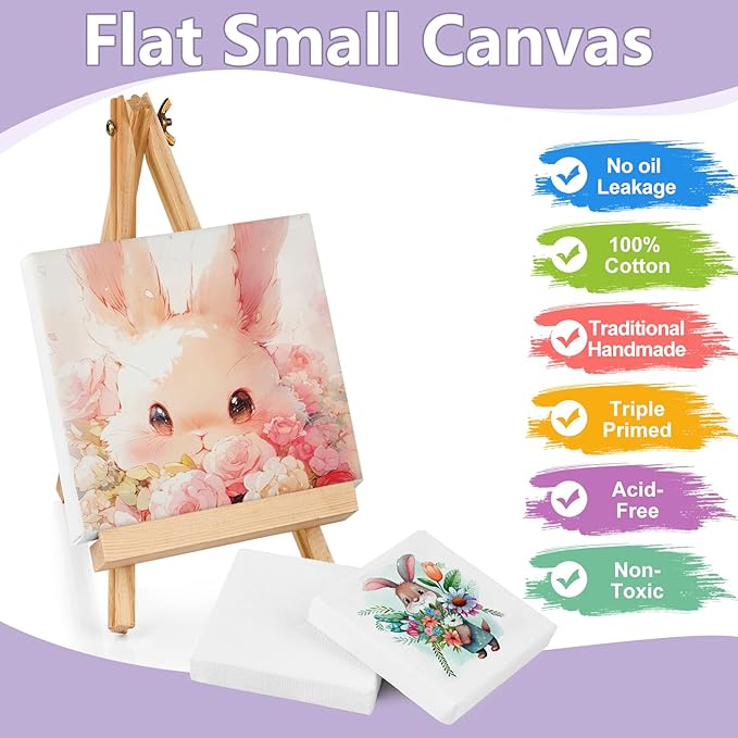 ESRICH Mini Canvases for Painting, 3x3IN Canvas in Bulk 64Pack, 2/5In Profile Small Square Canvas, Blank Canvases are Great for School Projects and Kids Birthday Parties, Home Decor Project.