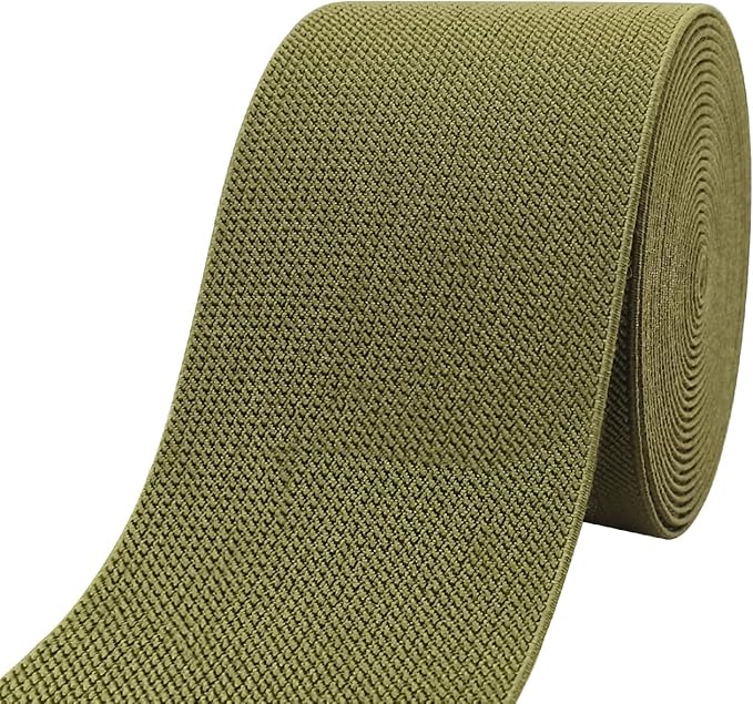 Olive Green Wide Knit Elastic Band for Sewing 3 inch 5yards Double-Side Twill Woven Elastic Heavy Stretch Elastic Spool Band for Sewing Pants Waist-Wigs-Skirts-Craft-DIY Projects