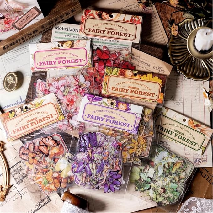 Vintage Flower Fairy Stickers 300Pcs Lot, Belebee 6 Packs Butterfly Fantasy Transparent Sticker for Scrapbooking Junk Journaling Paper Art Crafts Project Planner Album Diary Phone Cases Laptop Adult
