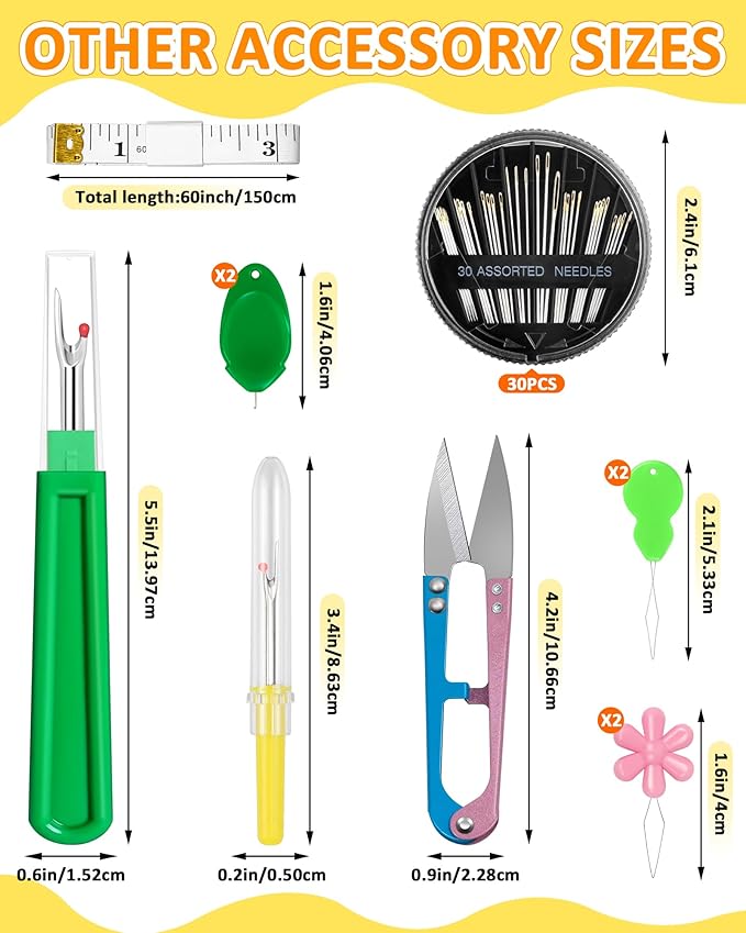 FIVEIZERO Thimble Kit– Sewing Thimbles for Hand Sewing, Metal Finger Protectors, Thimble Ring for Quilting, Includes Needle Threader, Embroidery Needles, Seam Ripper, Measuring Tape and Thread Snips