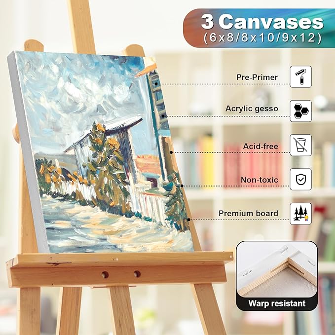Inburit Paint Set for Adults & Kids, Painting Supplies Kit with 6 Canvases, 24 Acrylic Paints(22ml), 8 Brushes, 1Painting pad, Palette, Deluxe Paint Set for Kids, Student & Artist