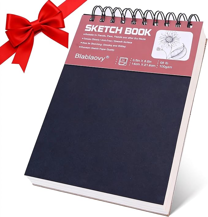 Sketch Book, 5.5" x 8.5" Sketchbook with 60 Sheets (68lb/100gsm), 1 Pack Drawing Pad Acid Free Drawing Book Sketch Pad forAdults Beginners Artists (1 pcs Black)