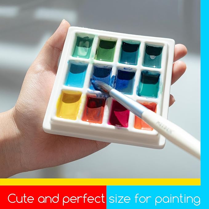 MEEDEN 3 Pack Ceramic Palettes with Cover, Painting Palette for Watercolor Gouache Color Mixing, Pure White Porcelain Palette, Multi-Functional Palette for Hobby and Crafts
